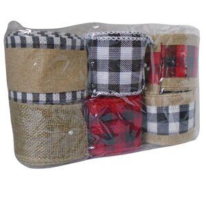 Christmas Buffalo Plaid Burlap Wired Ribbon 6 Rolls 2" Wide 5 Yards Each 3518